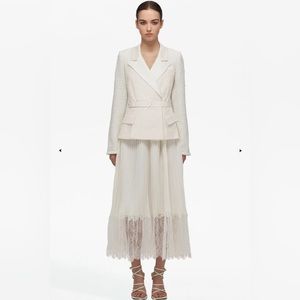 Self-portrait CREAM TAILORED BOUCLÉ AND CHIFFON MIDI DRESS